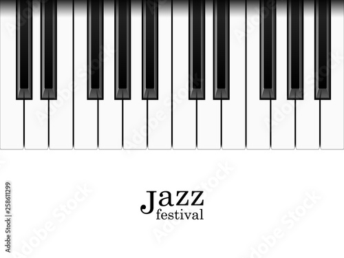 Realistic piano keys and Jazz festival text, vector illustration