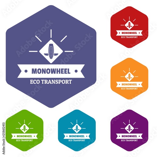 Lifestyle mono wheel icons vector colorful hexahedron set collection isolated on white 