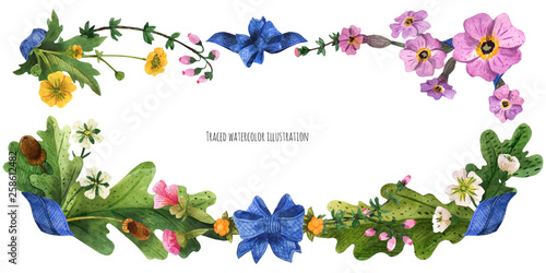 Head banner from wild plants of Scotland with blue silk ribbon