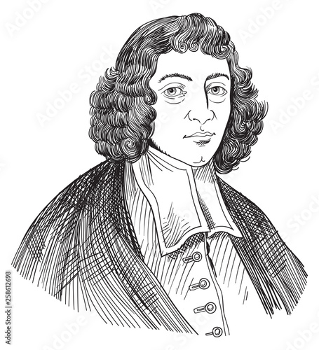 Benedictus Spinoza portrait in line art illustration