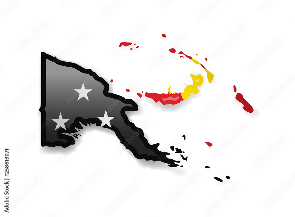 Papua New Guinea flag and outline of the country on a white background. Papua New Guinea flag and outline of the country on a white background.