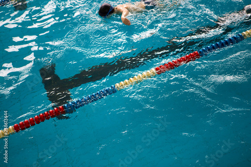Plastic multi-colored dividers tracks in the pool at the competition