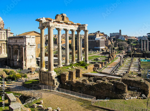Ruins of the ancient Roman Forum in Rome, Italy. January 2012