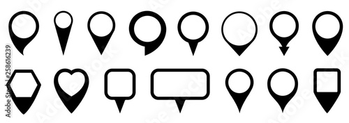 Set pin map marker pointer icon, GPS location flat symbol – vector for stock