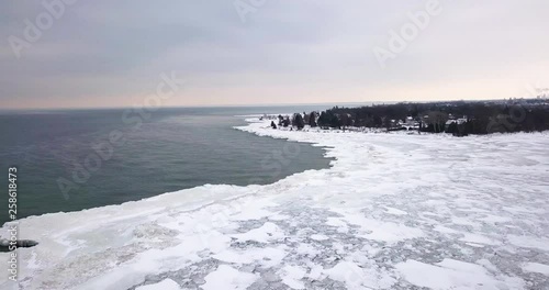 Wallpaper Mural Aerial footage in winter at Sunset Point Park on Nottawasaga Bay, Georgian Bay, Collingwood, Ontario, Canada. Torontodigital.ca
