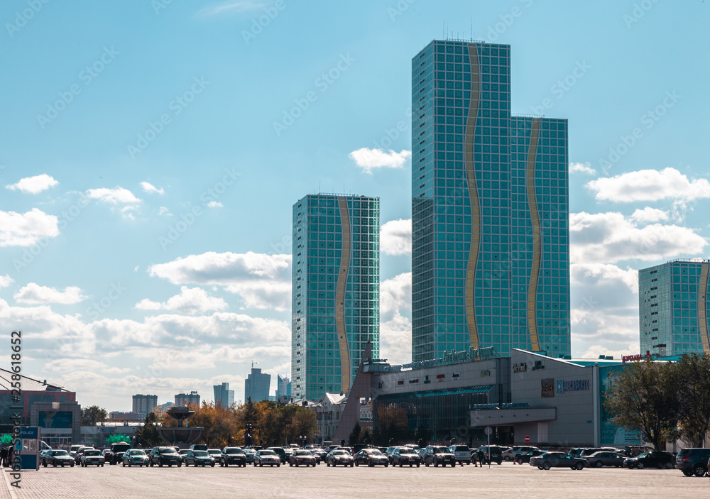 Obraz premium Skyscrapers of Nur-Sultan Astana. Nur-Sultan is the capital city of Kazakhstan and the second-largest city in country.