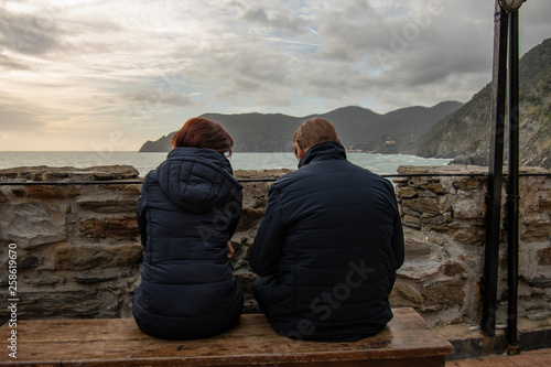 Old couple looking at the sea in Vernazza italy