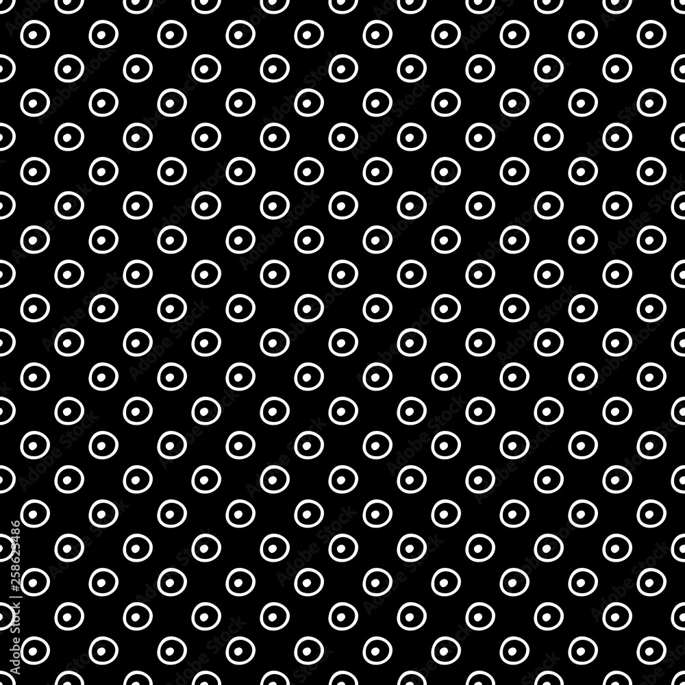 Abstract doodle pattern with hand drawn polka dots. Cute vector black and white doodle pattern. Seamless monochrome doodle pattern for fabric, wallpapers, wrapping paper, cards and web backgrounds.