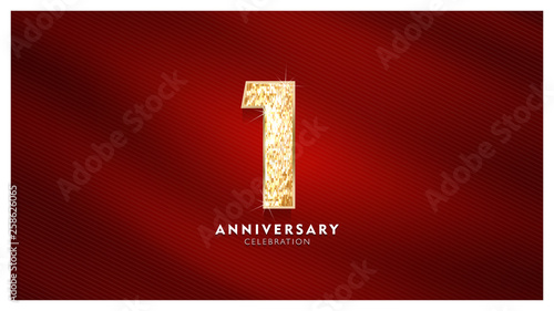  1st Anniversary celebration - Golden numbers  with red fabric background