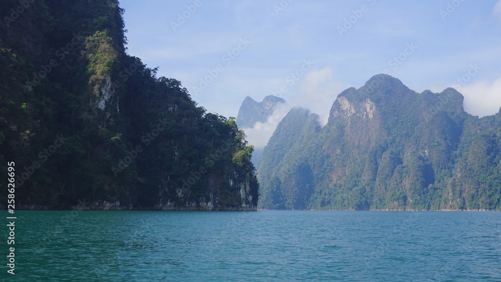 tropical landscape on chiao lan lake in khao sok tropical landscape on chiao lan lake in khao sok