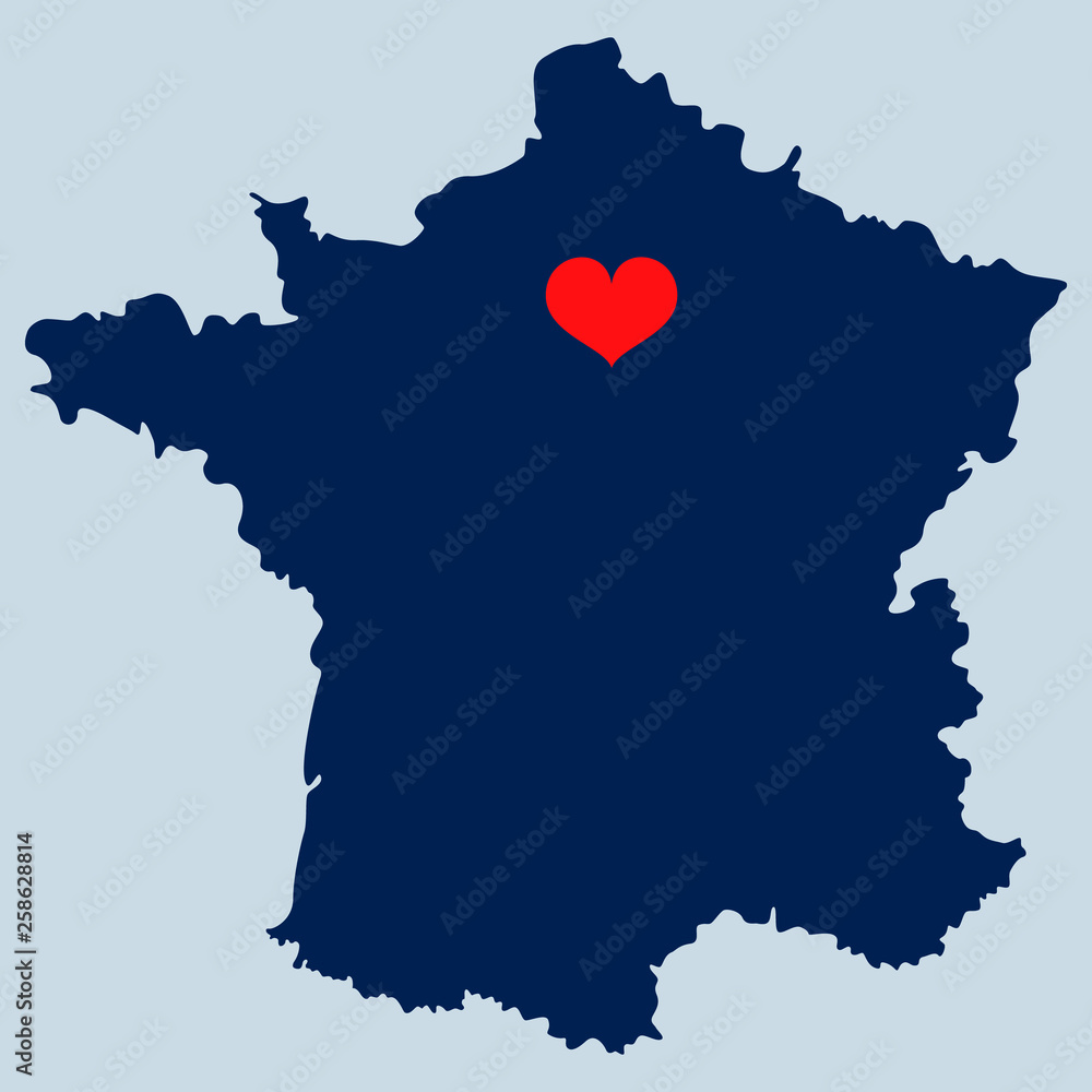 Map of France with heart in Paris