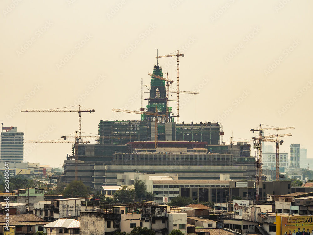 The progress of the construction site the new Parliament Building in Thailand in February 2019