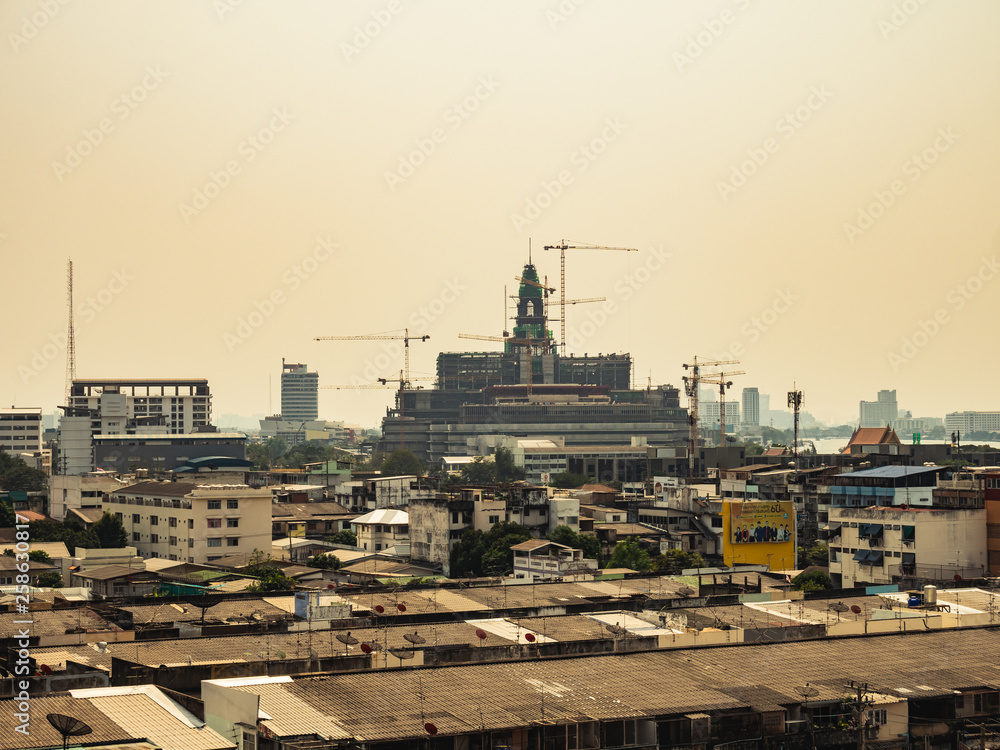 Obraz premium The progress of the construction site the new Parliament Building in Thailand in February 2019