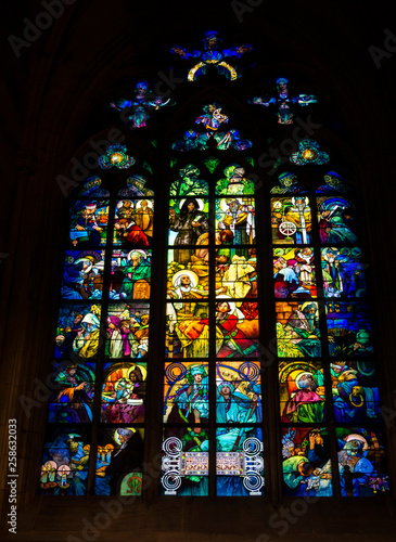 Stained glass windows. St. Vitus Cathedral. Czech Republic, Europe