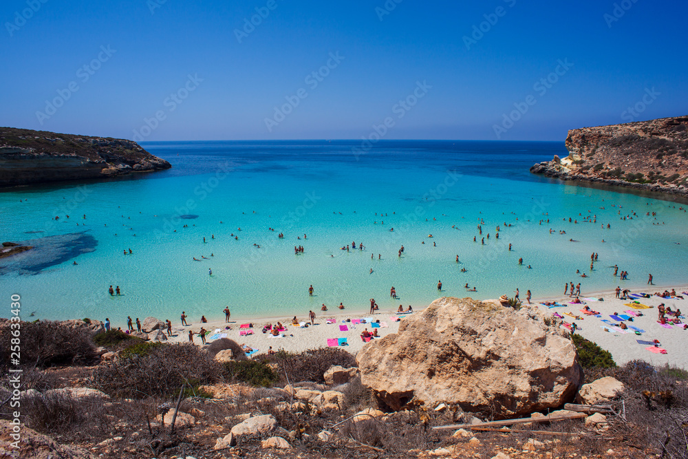 View of the most famous sea place of Lampedusa, Spiaggia dei conigli