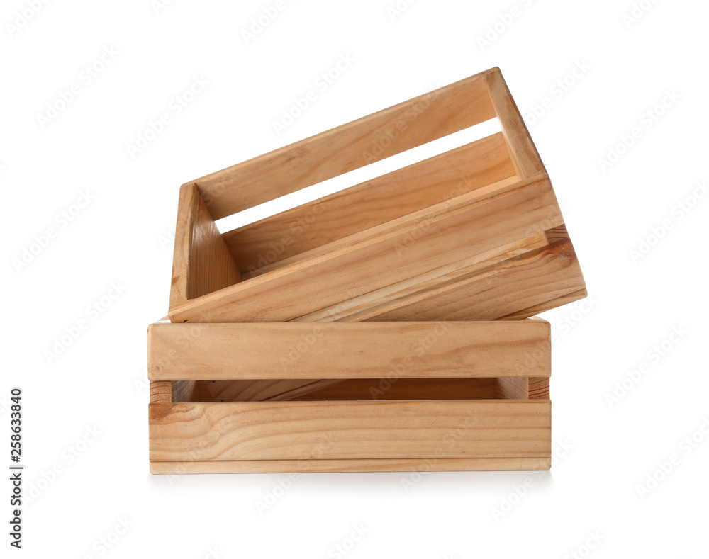 Wooden crates on white background. Shipping containers Wooden crates on white background. Shipping containers