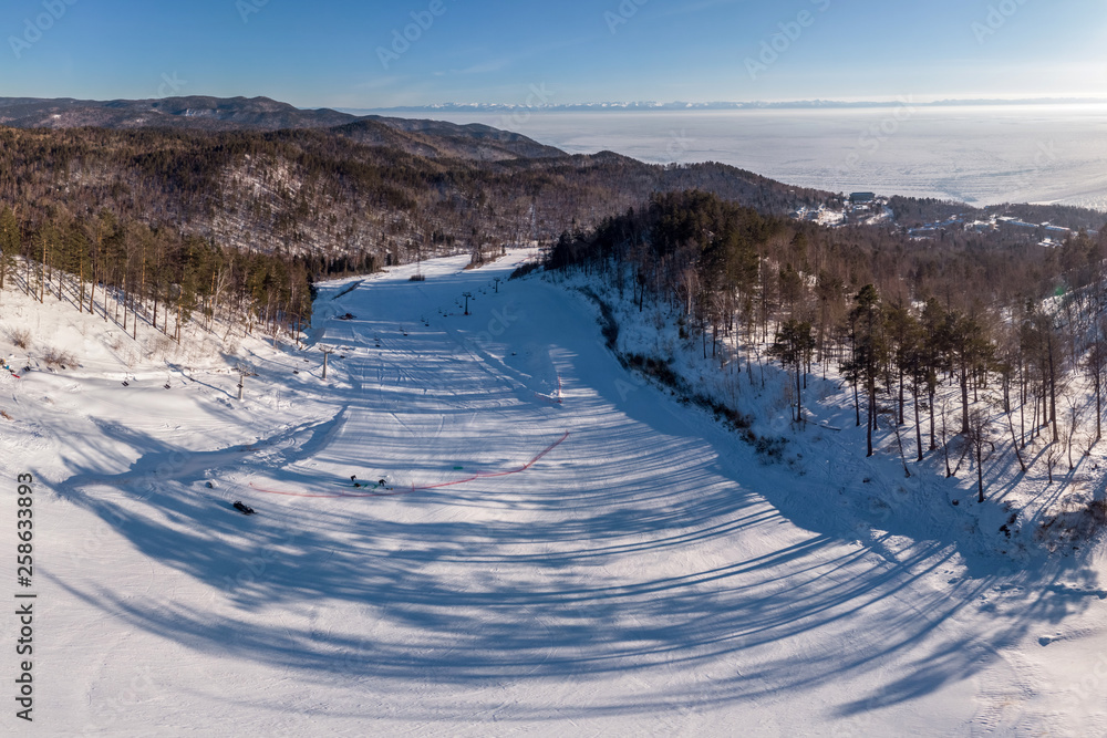 Top view of the ski slope in Listvyanka
