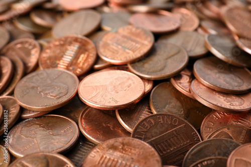 Pile of US coins as background, closeup