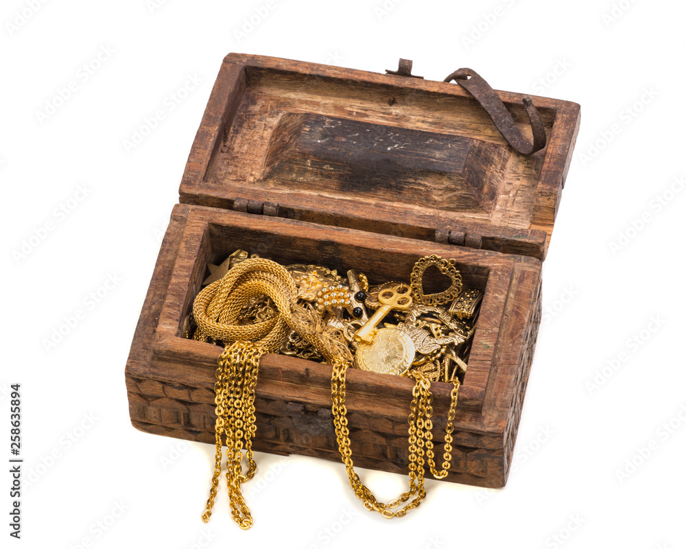 Mini Treasure Chest On A White Background On A Background With A