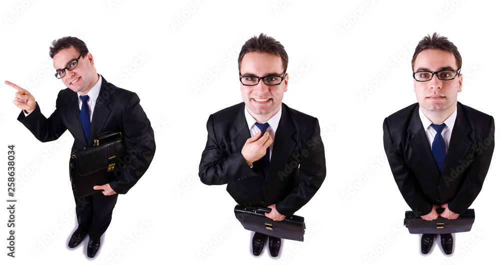 Male employee in suit with briefcase isolated on white Male employee in suit with briefcase isolated on white
