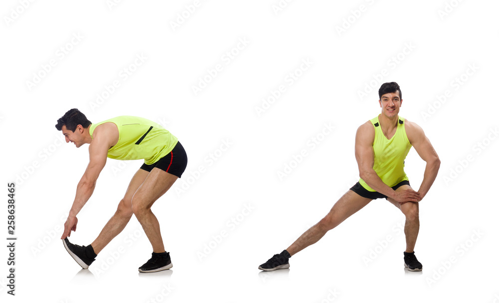 Young man exercising on white Young man exercising on white