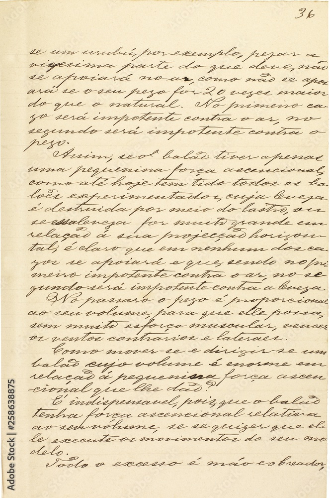 Página do manuscrito “Memória sobre a navegação aérea” (1881), do inventor brasileiro Júlio Cézar Ribeiro de Souza (1843-1887)