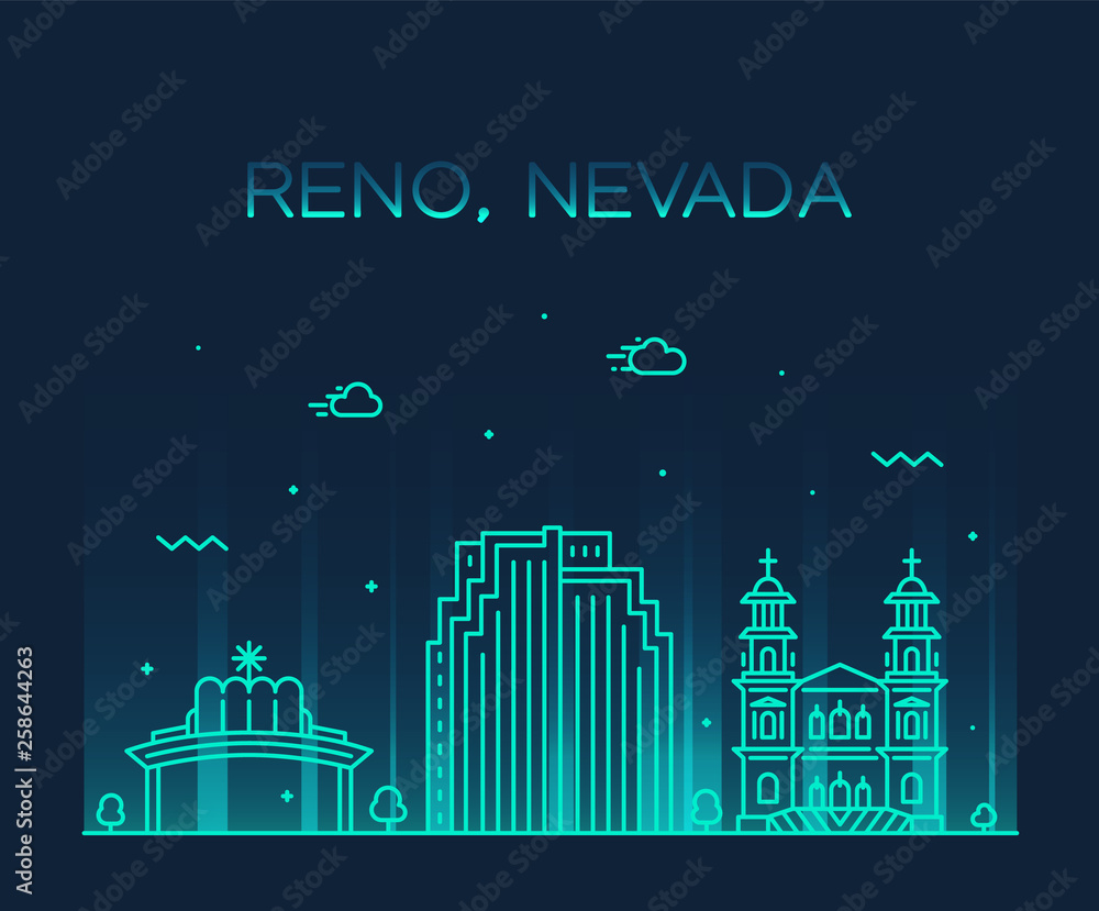 Naklejka premium Reno skyline Nevada USA vector city linear style