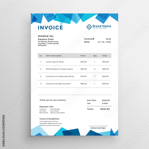 abstract blue stylish invoice template