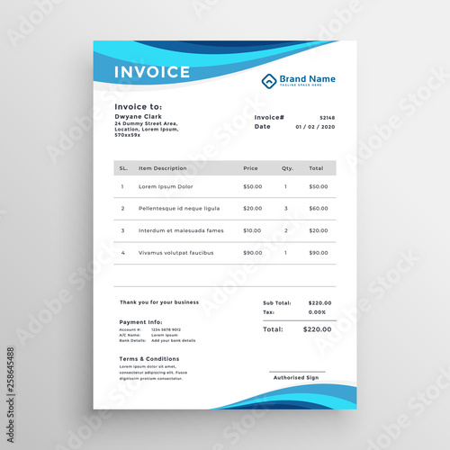 blue business invoice template design