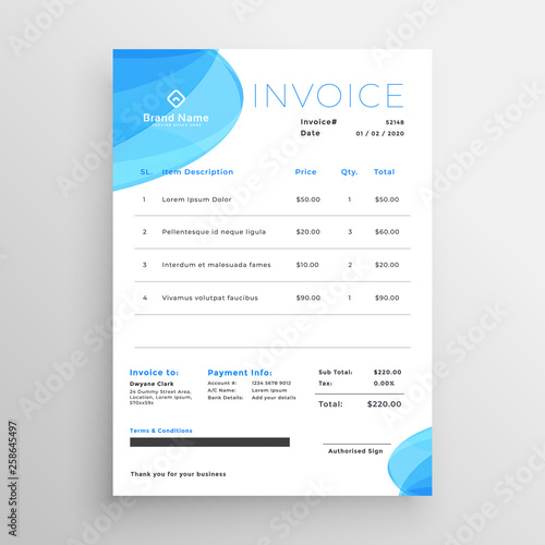 minimal blue business invoice template