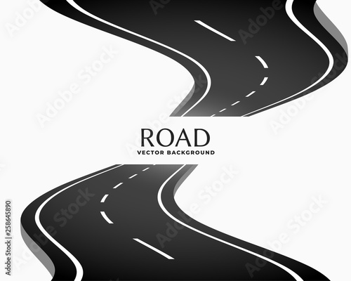 curved perspective road way with white markings
