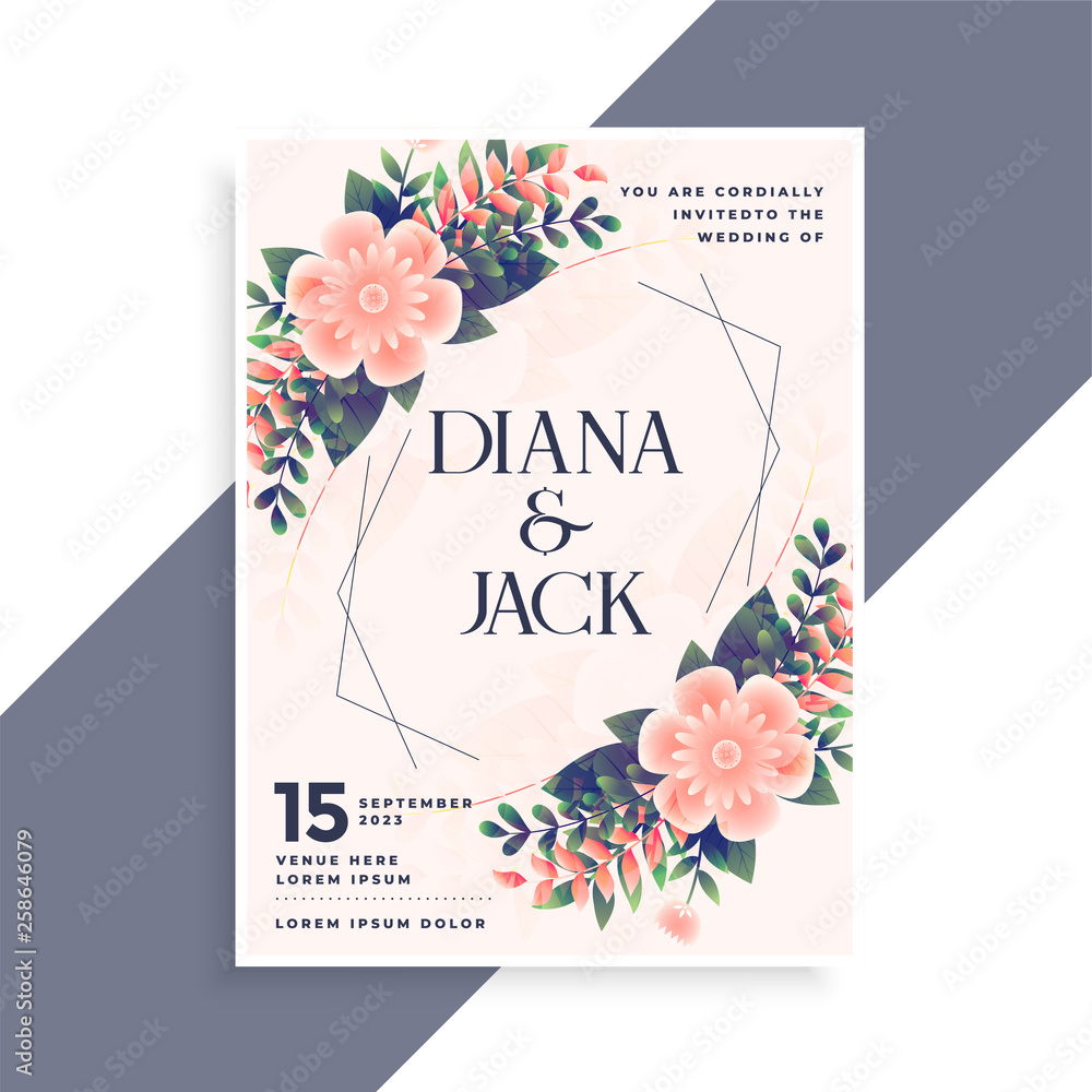 wedding invitation card design with floral decoration