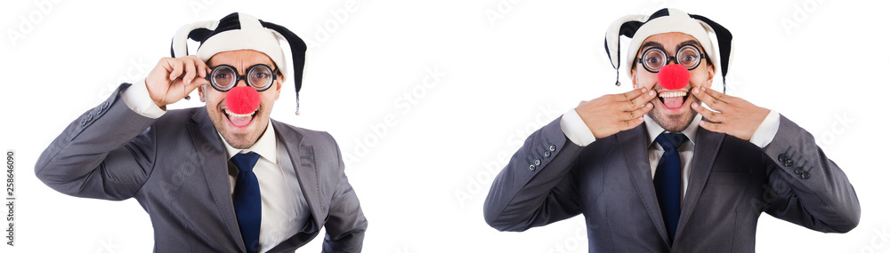 Funny clown businessman isolated on white Funny clown businessman isolated on white