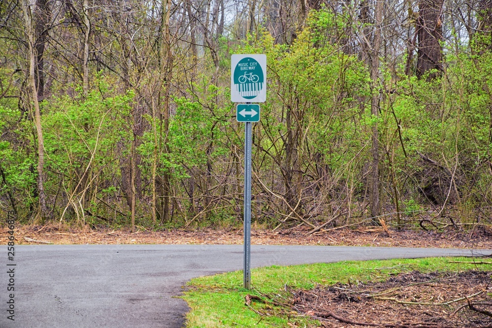 Trail and warning signs along the Shelby Bottoms Greenway and Natural Area Cumberland River frontage trails, Music City Nashville, Tennessee. United States. Trail and warning signs along the Shelby Bottoms Greenway and Natural Area Cumberland River frontage trails, Music City Nashville, Tennessee. United States.