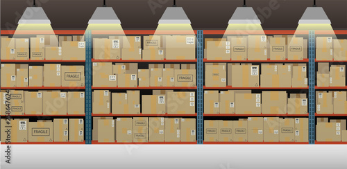 Warehouse interior with boxes