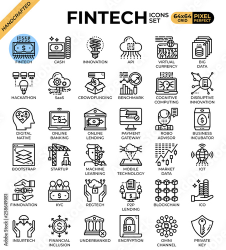 Fintech (Financial Technology) concept icons