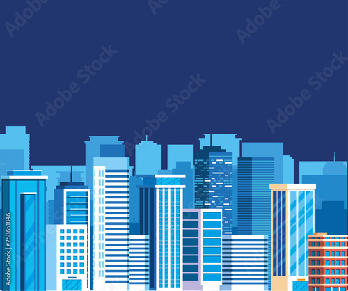 buildings metropolis on the night cityscape scene
