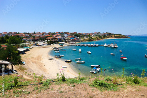 Panoramic view to the port of Nea Fokea, Mediterranean sea, Greece photo