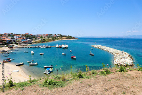 Panoramic view to the port of Nea Fokea, Mediterranean sea, Greece