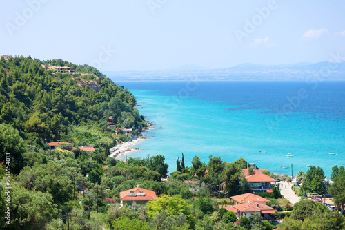 Panoramic view of azure mediterranean sea, Afytos, Greece photo