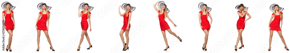 Beautiful woman in red dress isolated on white Beautiful woman in red dress isolated on white