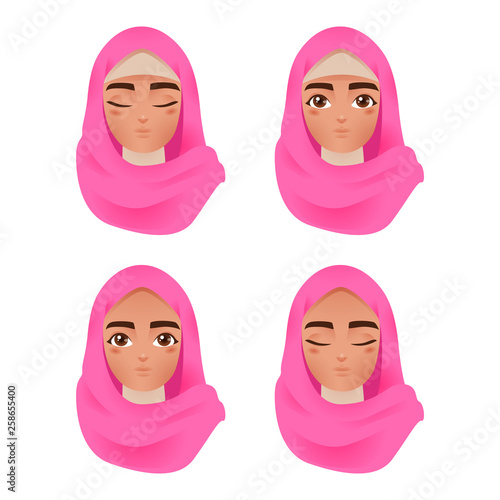 Beautiful Muslim Arab Woman in Colorful Hijab Avatar Icon Vector Illustration