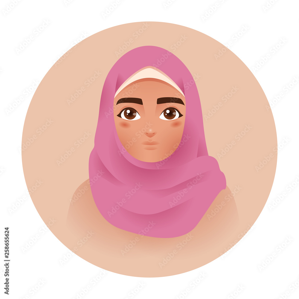 Beautiful Muslim Arab Woman in Colorful Hijab Avatar Icon Vector Illustration Beautiful Muslim Arab Woman in Colorful Hijab Avatar Icon Vector Illustration