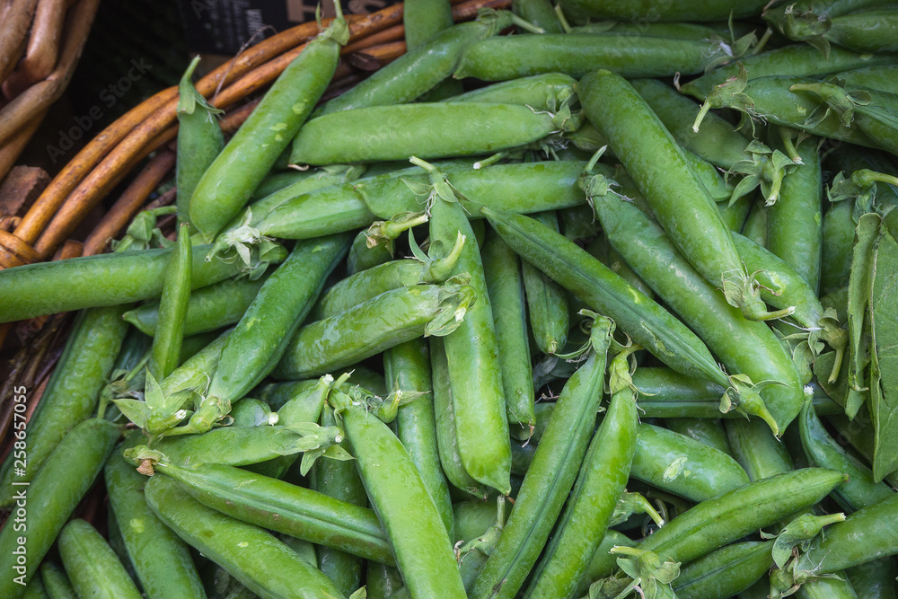 Edamame in wooden basket Edamame in wooden basket