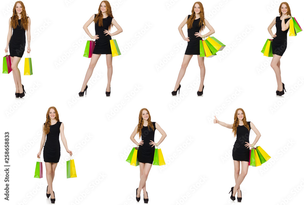 Young woman wth bags in shopaholic concept Young woman wth bags in shopaholic concept