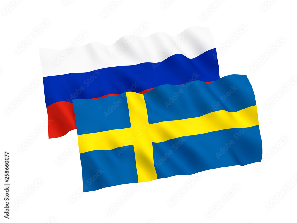 Flags of Russia and Sweden on a white background Flags of Russia and Sweden on a white background
