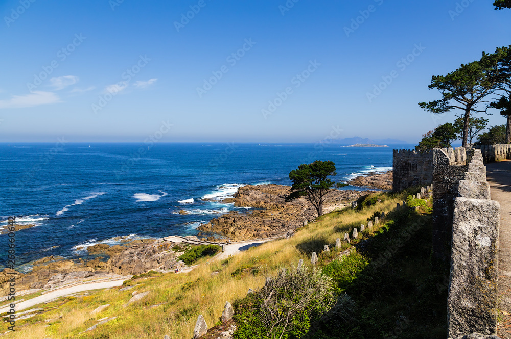Baiona, Spain. View of the ocean coast from the fortress of Monterreal