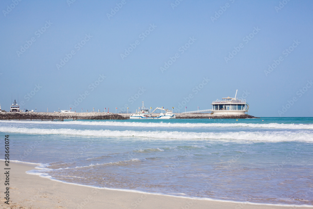 Pier with restaurant on Jumeirah beach, Dubai