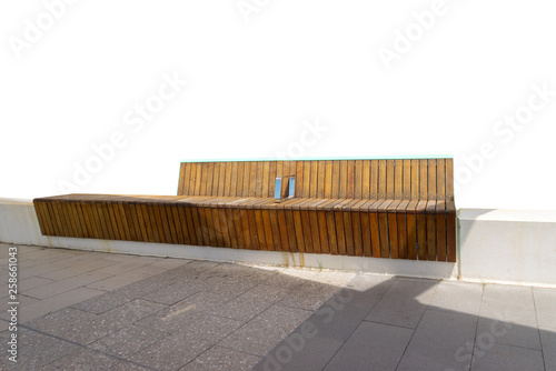 Long wooden bench isolated on white background