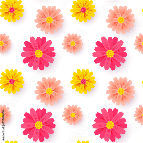 Fototapeta Naklejka Na Ścianę i Meble -  Colorful floral seamless pattern with chamomile isolated on white. Vector illustration